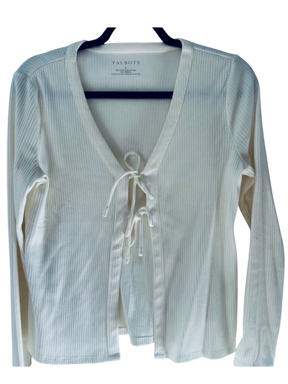 Talbots Ivory Ribbed Cardigan with Tie Detail size S
